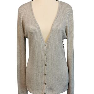 NWT Chico's Shimmery Silver V-Neck Cardigan - Sz L